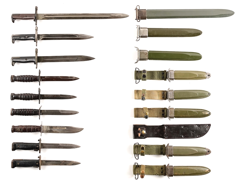 LOT OF 9: US WWII-COLD WAR BAYONETS AND KNIVES.