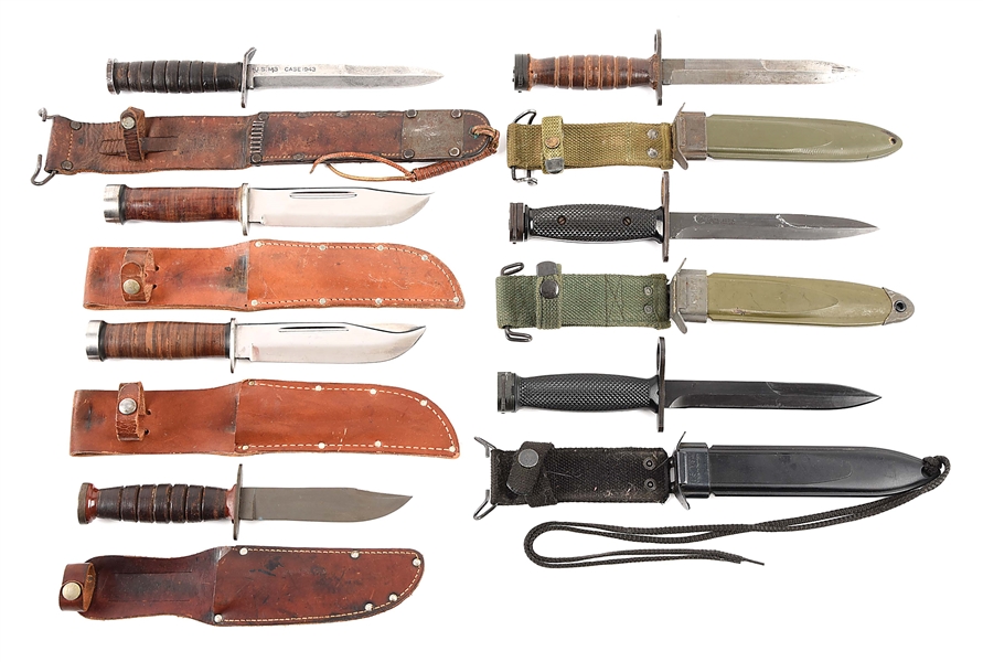 LOT OF 7: US WWII-COLD WAR FIGHTING KNIVES AND BAYONETS.