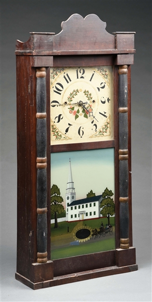 DANIEL PRATT JR 8-DAY WEIGHT DRIVEN CLOCK WITH REVERSE-PAINTED TABLET.