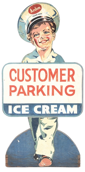 OUTSTANDING ARDEN BOY "CUSTOMER PARKING FOR ICE CREAM" EASEL-BACK DISPLAY.