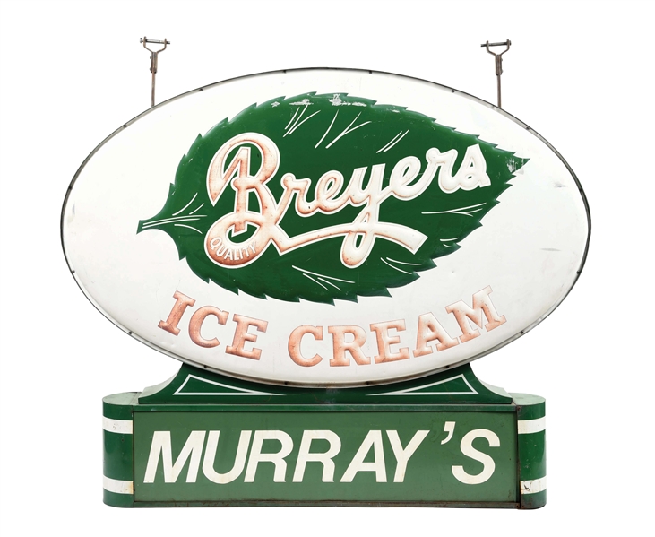 BREYERS ICE CREAM EMBOSSED TIN LIGHTED SIGN W/ ORIGINAL CAN.