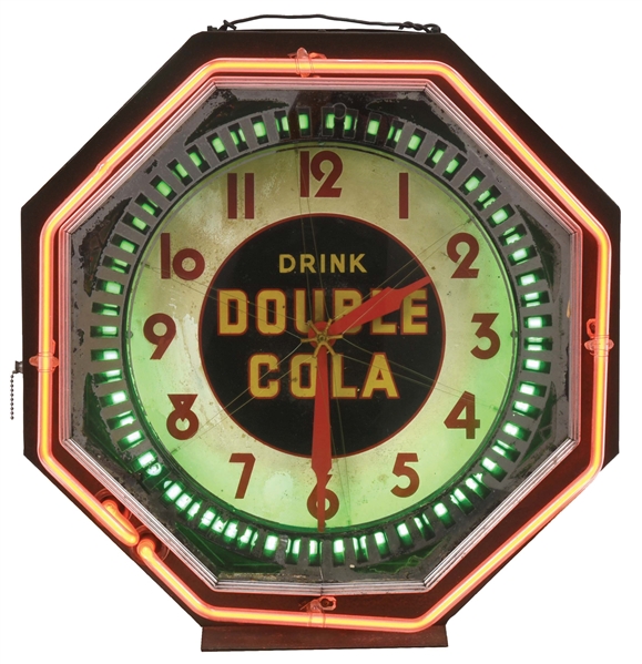 NEON DOUBLE COLA SPINNER CLOCK.
