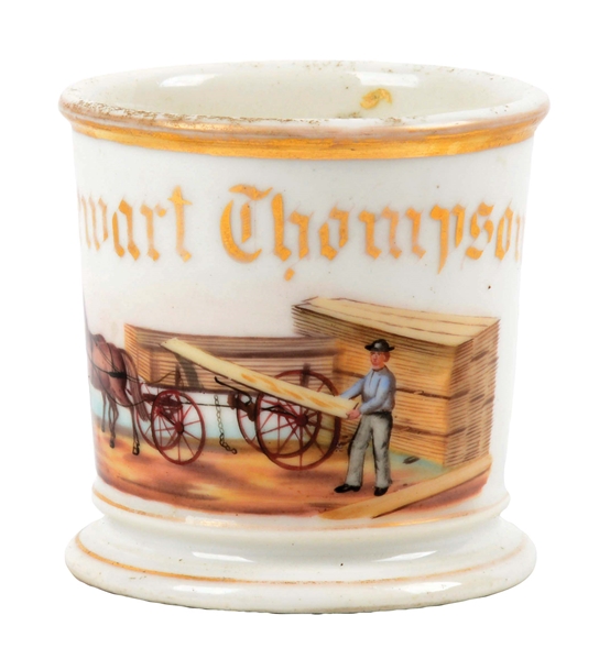 HORSE-DRAWN LUMBER WAGON SHAVING MUG.