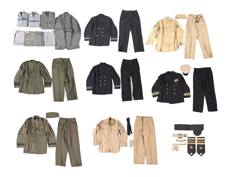 LARGE LOT OF US WWII US NAVY UNIFORMS.