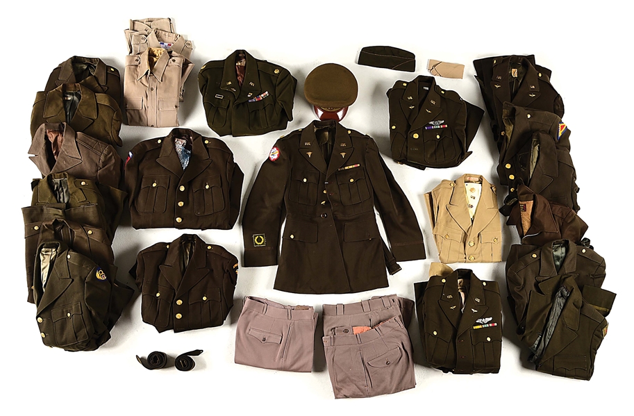 LARGE LOT OF US WWII OFFICERS UNIFORMS.