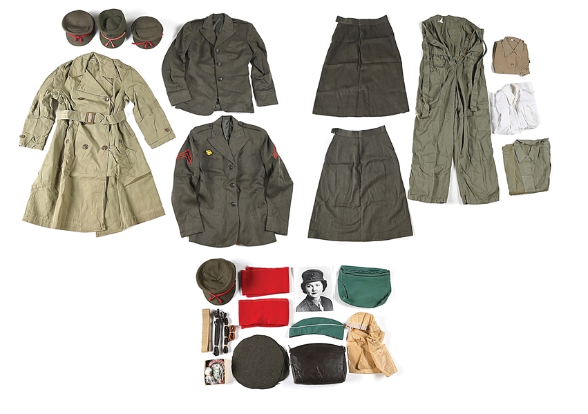 LOT OF WWII-COLD WAR WOMEN MARINE UNIFORMS, HATS, AND ACCESSORIES.