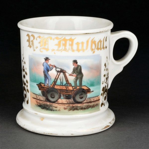 TRAIN HANDCART OPERATOR SHAVING MUG.