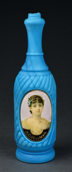 EARLY REVERSE-PAINTED TONIC BOTTLE.