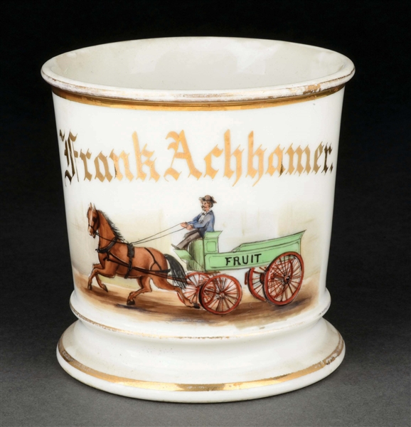 HORSE-DRAWN FRUIT DELIVERY CART SHAVING MUG.