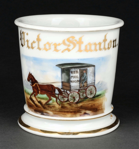 HORSE-DRAWN MAIL DELIVERY SHAVING MUG.