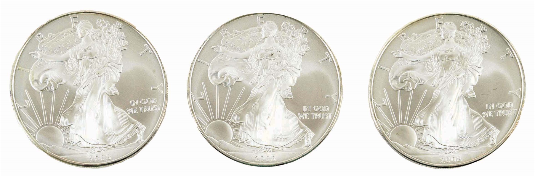 LOT OF 20: 2008 AMERICAN SILVER EAGLES, BU.