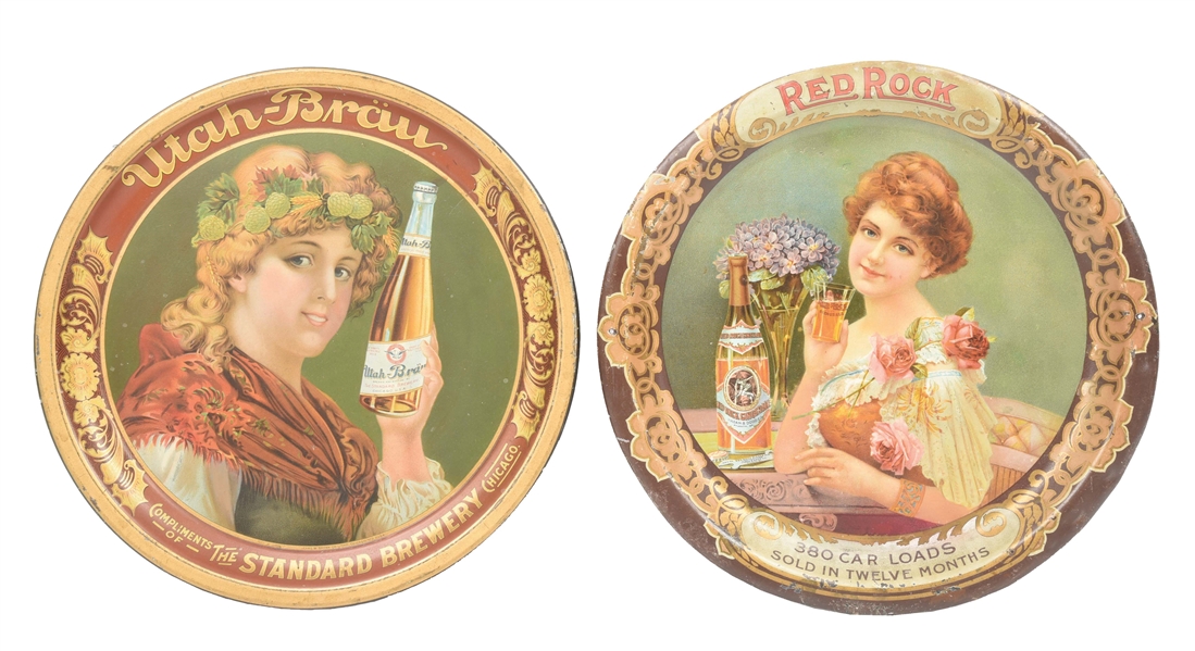 COLLECTION OF 2: UTAH-BRAU & RED ROCK BEER ADVERTISING TRAYS.