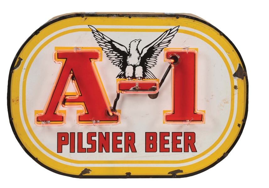 A-1 PILSNER BEER PORCELAIN NEON SIGN W/ EAGLE GRAPHIC.