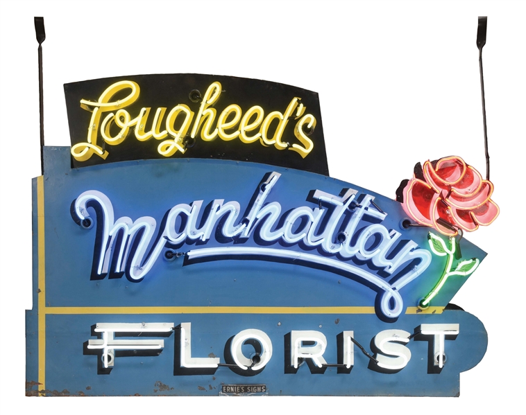 MANHATTAN FLORIST PAINTED METAL NEON SIGN.