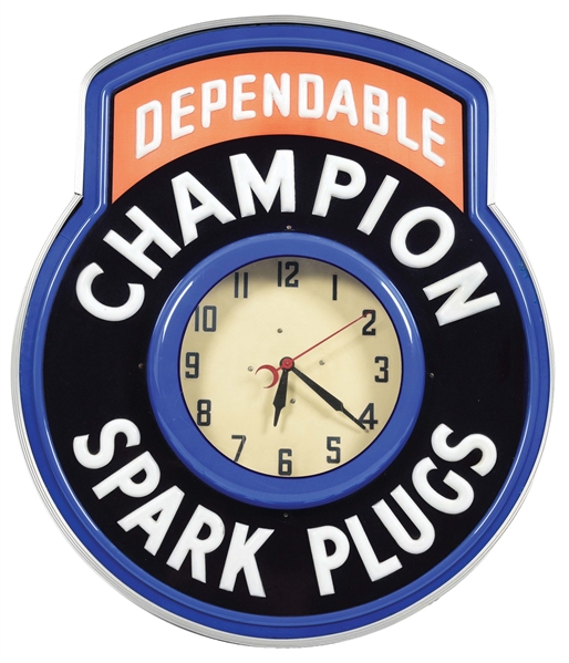 LIGHT-UP CHAMPION SPARK PLUGS CLOCK.