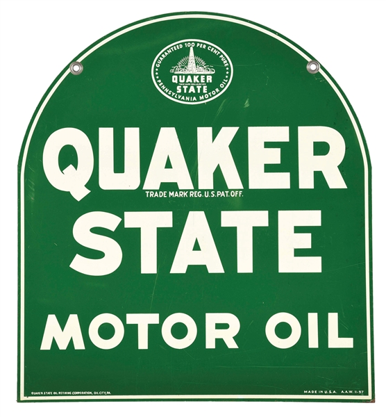 QUAKER STATE MOTOR OIL TIN SIGN.