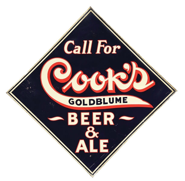 EMBOSSED COOKS BEER TIN SIGN.
