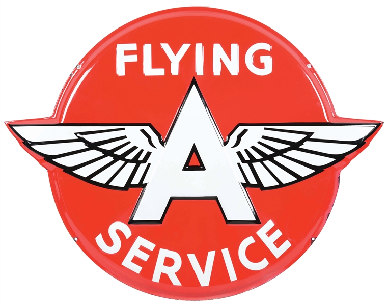 PORCELAIN FLYING A EMBOSSED SERVICE STATION SIGN.