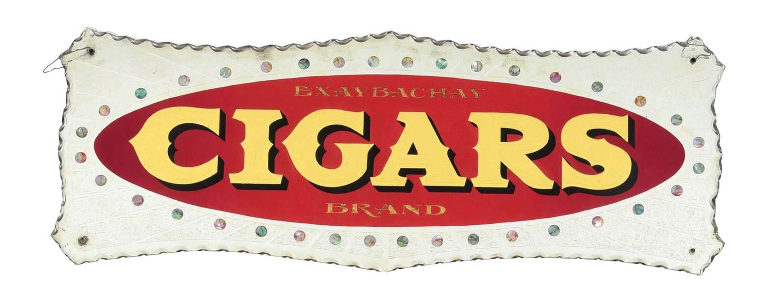 REVERSE PAINTED GLASS CIGAR SIGN.