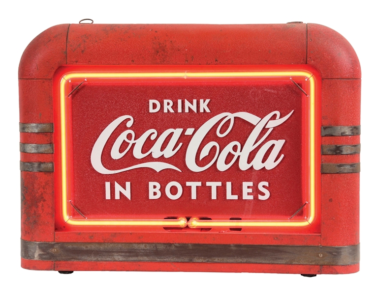 NEON & REVERSE-ON-GLASS COCA-COLA COUNTERTOP SIGN.