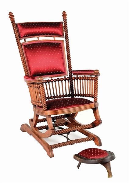 OAK STICK & BALL ROCKING CHAIR WITH HORSESHOE OTTOMAN