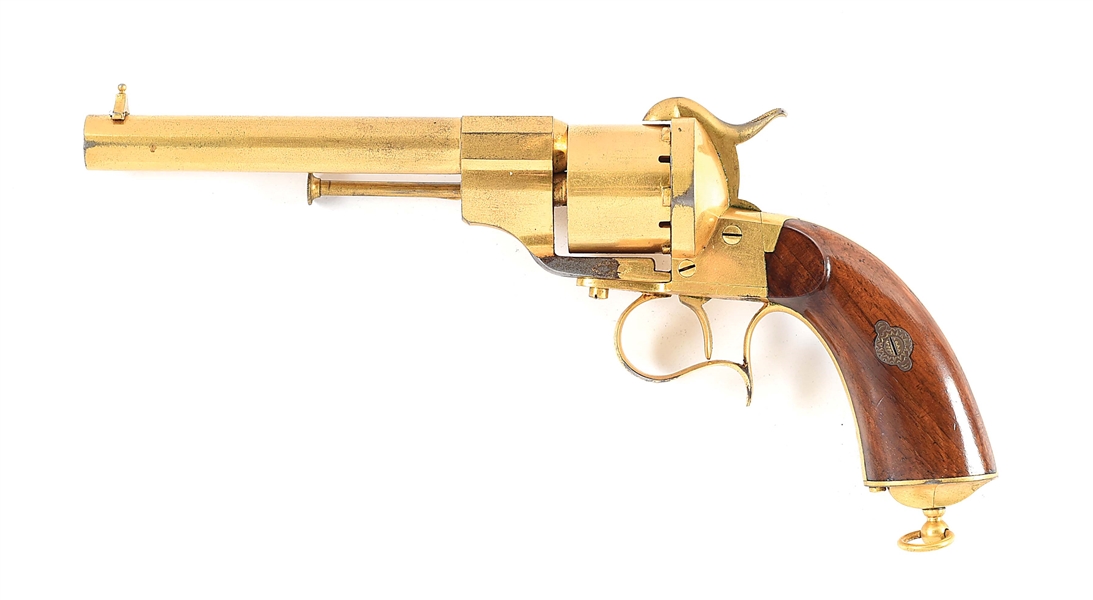 (A) CASED AND GOLD PLATED LEFAUCHEUX MODEL 1854 PINFIRE REVOLVER.