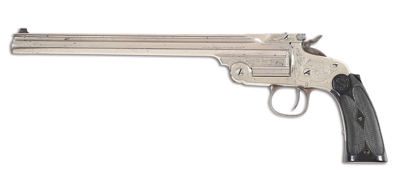(C) ENGRAVED NICKEL SMITH & WESSON FIRST MODEL SINGLE SHOT MODEL OF 1891.