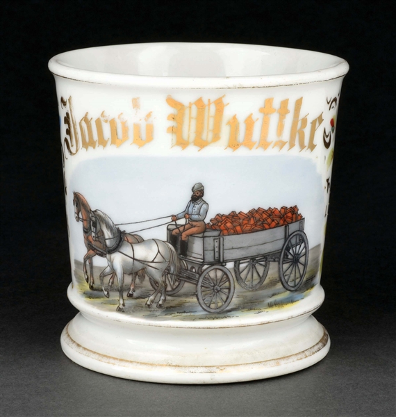 HORSE-DRAWN BRICK DELIVERY CART OPERATOR SHAVING MUG.