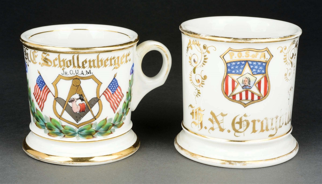 LOT OF 2: FRATERNAL SHAVING MUGS.