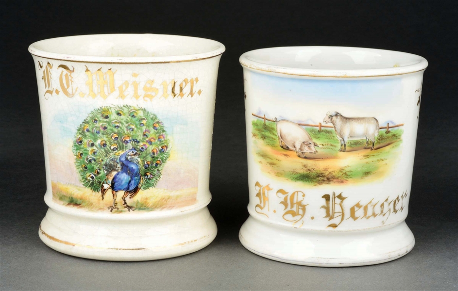 LOT OF 2: FARM-RELATED SHAVING MUGS.