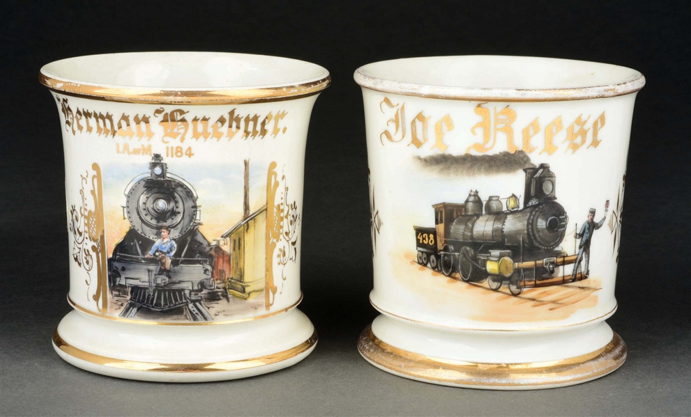 LOT OF 2: TRAIN OPERATOR SHAVING MUGS.