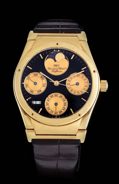 18K GOLD IWC INGENIEUR PERPETUAL CALENDAR WRIST WATCH W/ MOON PHASES, REF. 3540.