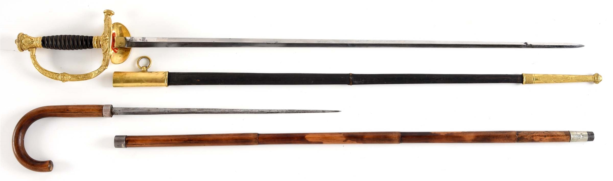 LOT OF 2: FRENCH NAVAL SWORD AND SWORD CANE.