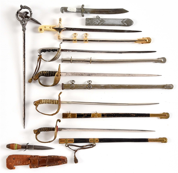 LOT OF 8: 19TH AND 20TH CENTURY MINIATURE SWORDS AND DAGGERS.