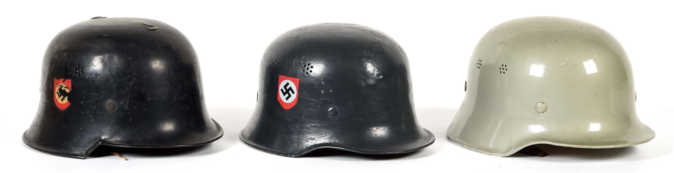 LOT OF 3: GERMAN WWII M34 POLICE HELMETS.