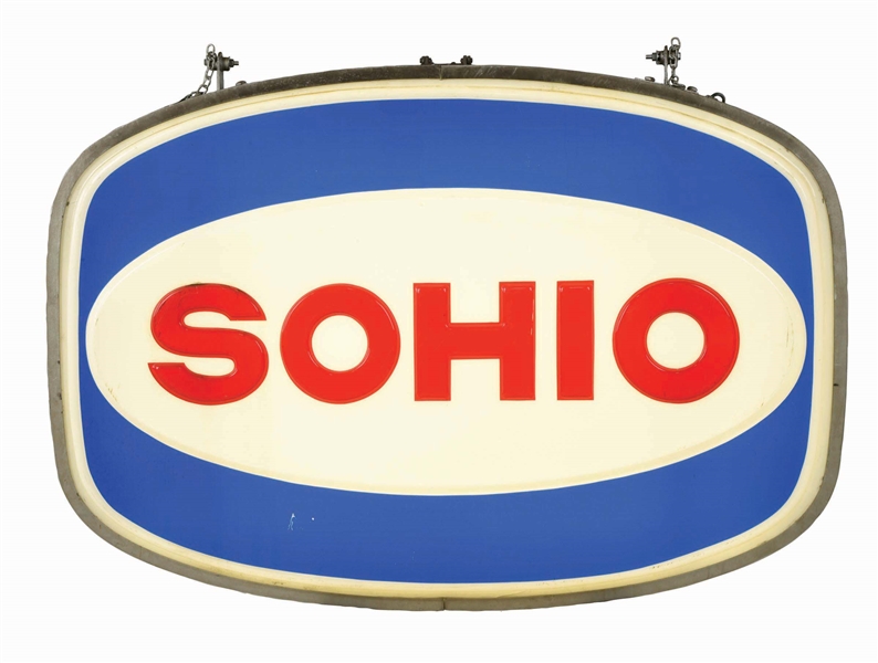 SOHIO GASOLINE EMBOSSED PLASTIC SERVICE STATION LIGHT UP SIGN. 