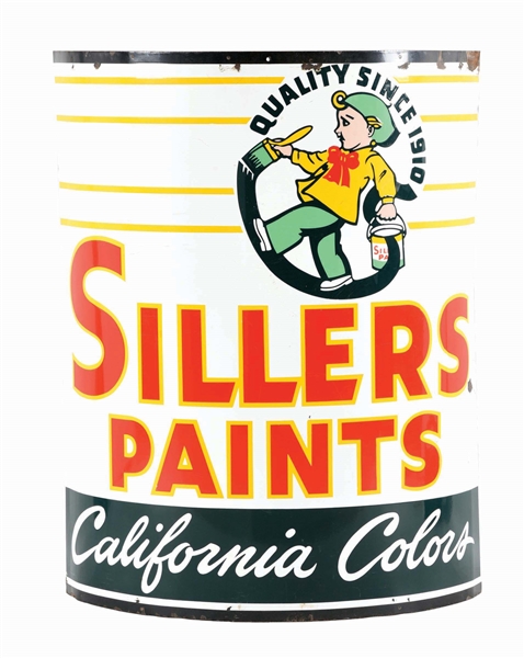SILLERS PAINTS CALIFORNIA COLORS CURVED PORCELAIN SIGN. 