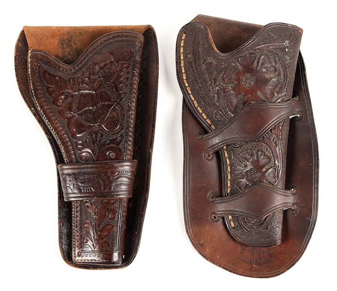 LOT OF 2 FRANK BREGANZER MARKED TOOLED HOLSTERS
