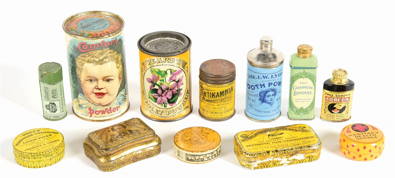 COLLECTION OF 12: TIN CANISTERS.