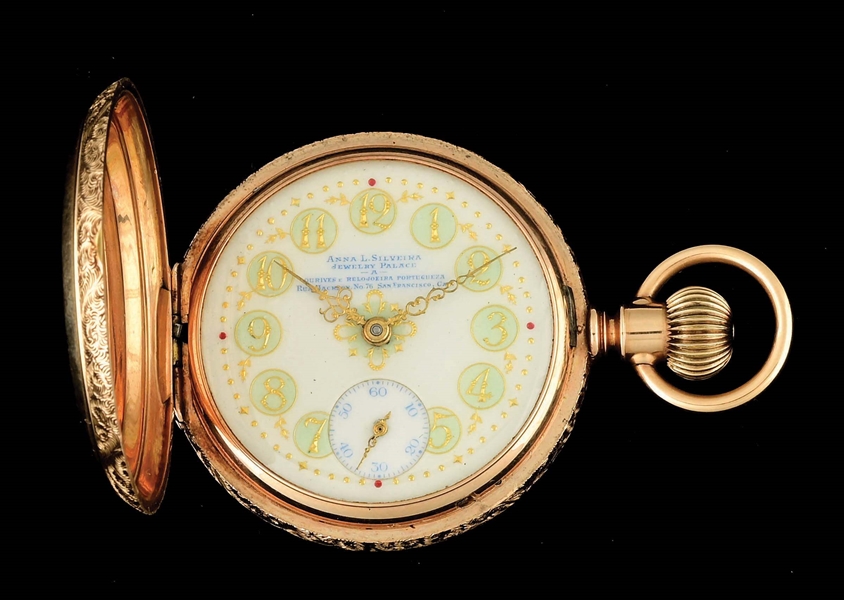 14K GOLD ANNA SILVEIRA PRIVATE LABEL HAMILTON 927 H/C POCKET WATCH