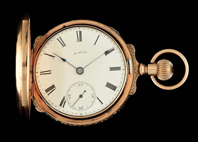 14K YELLOW GOLD FILLED/SHELL AMERICAN WALTHAM H/C POCKET WATCH