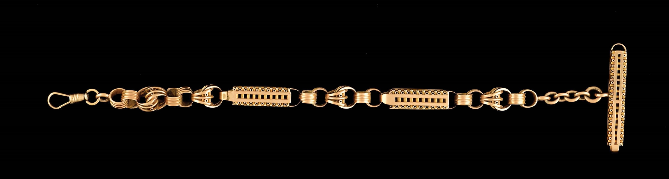 14K GOLD FANCY POCKET WATCH CHAIN, C. 1890