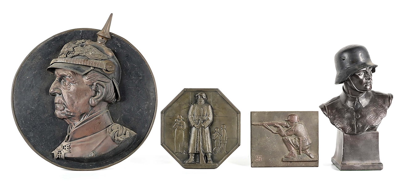 LOT OF 4: GERMAN WWI-WWII PLAQUES AND BUSTS.