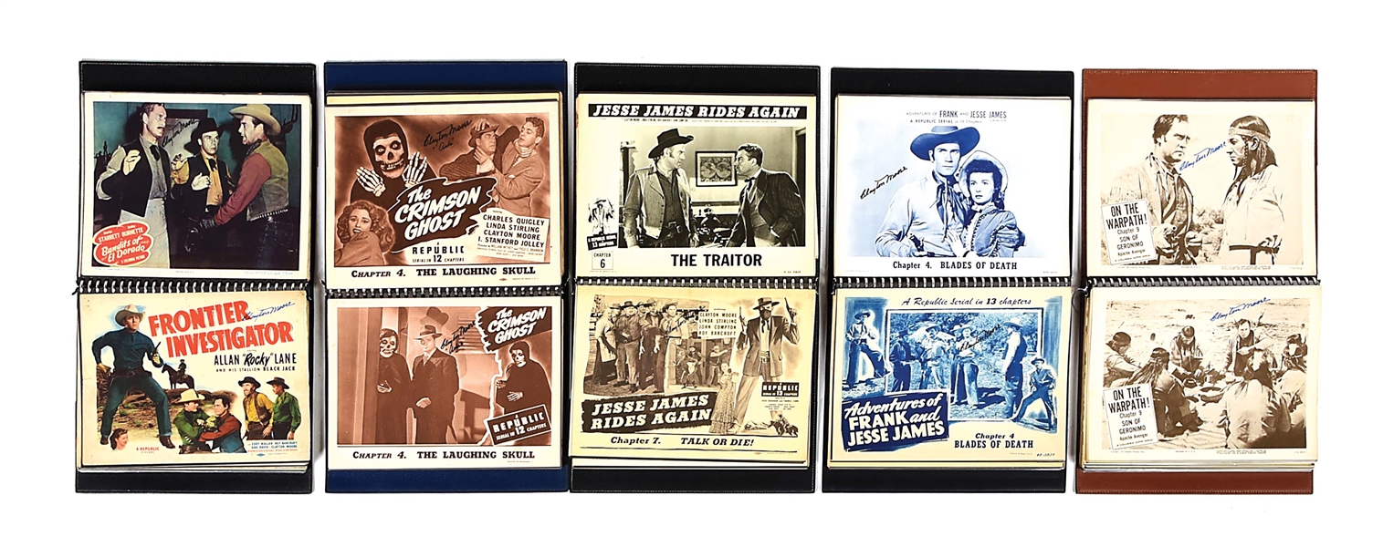 LOT OF 5 BINDERS CONTAINING 353 LOBBY CARDS FROM CLAYTON MOORE MOVIES