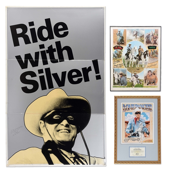 LOT OF 3 FRAMED AND AUTOGRAPHED LONE RANGER POSTERS