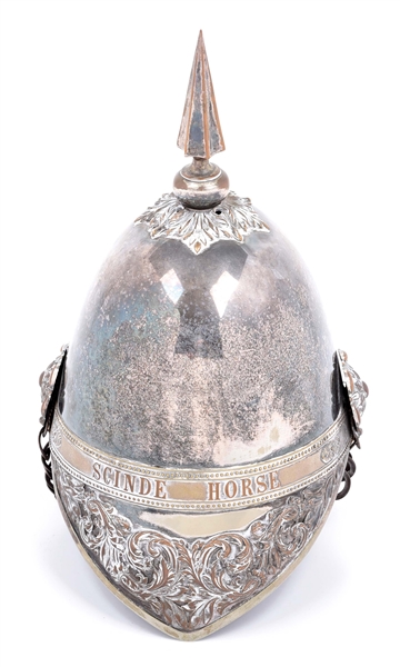 VICTORIAN ERA SILVER PLATED ALBERT HELMET FOR THE SCINDE HORSE.