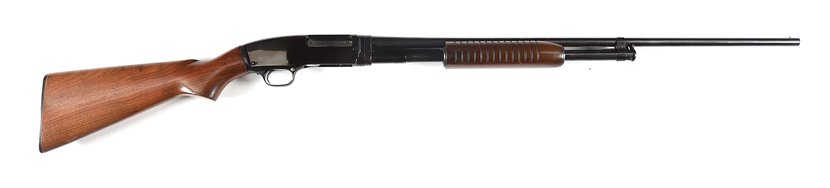 (C) WINCHESTER MODEL 42 SLIDE ACTION SHOTGUN.