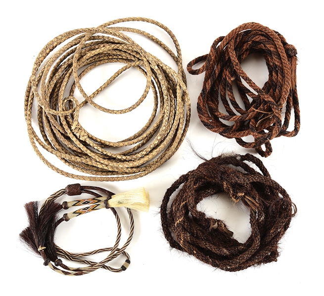LOT OF REATAS AND HORSE HAIR ROPES. 