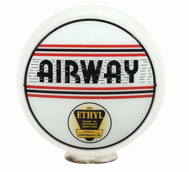 AIRWAY ETHYL GASOLINE COMPLETE 13.5" GLOBE ON WIDE MILK GLASS BODY. 