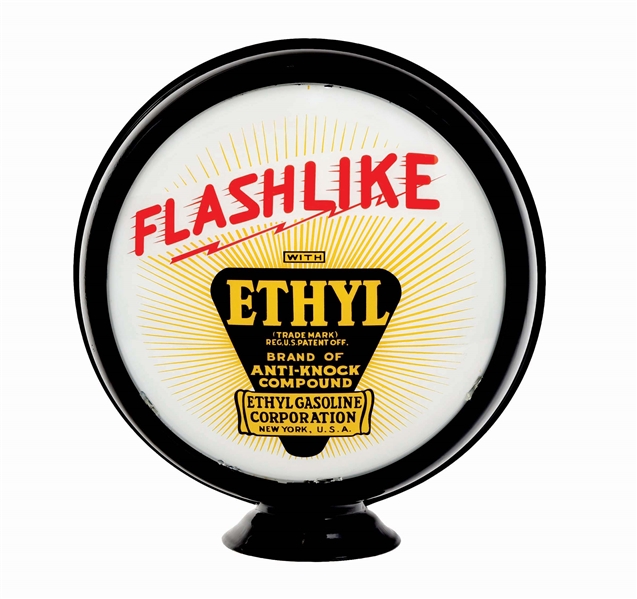 FLASHLIKE ETHYL GASOLINE 15" SINGLE GLOBE LENS ON METAL HIGH PROFILE BODY. 